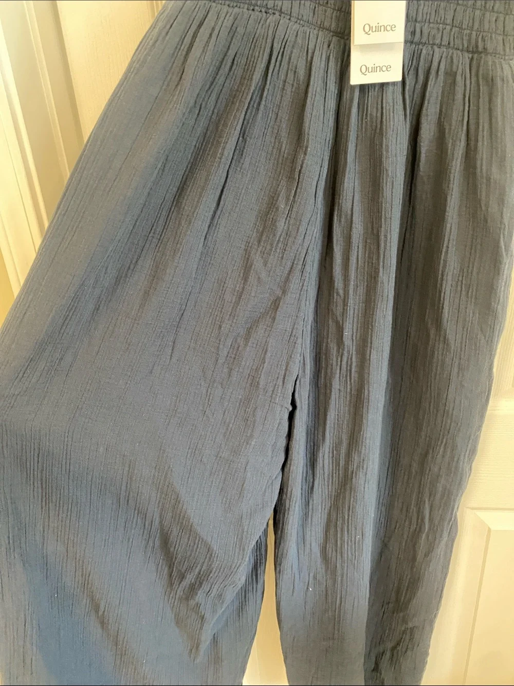 Quince Navy Smocked Strap Wide-Leg Jumpsuit - Picture 6 of 8